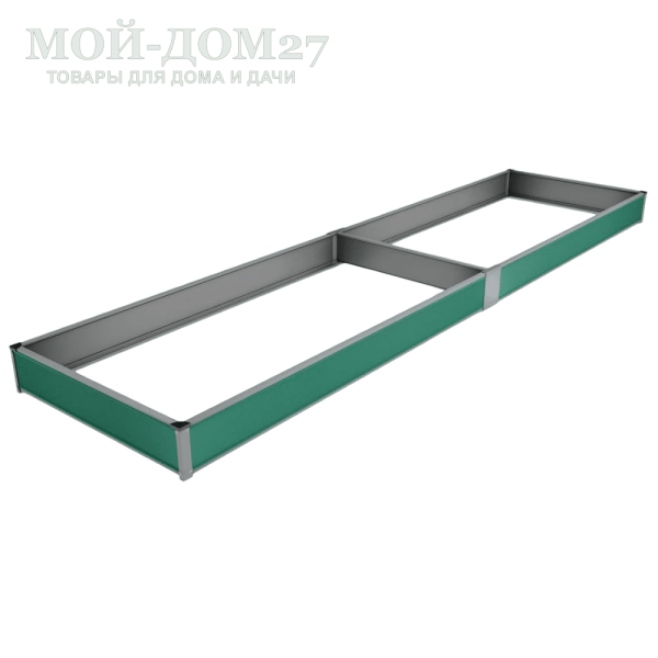 Оцинкованная грядка 1х9,8 метра | Мой-Дом27 | Длина: 9,8 метров. Ширина: 1 метр. Высота: 0,185 метра<br>
 Идеально подойдет для теплицы, благодаря своему укороченному размеру помещается внутри теплицы<br>
Материал: Оцинкованная сталь с нанесенным на нее полимерным покрытием зеленого цвета снаружи грядки и белого с внутренней стороны